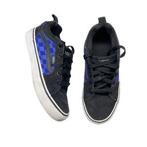 Vans Filmore Kids size 2 Skate Shoes Blue Checkered Black Canvas